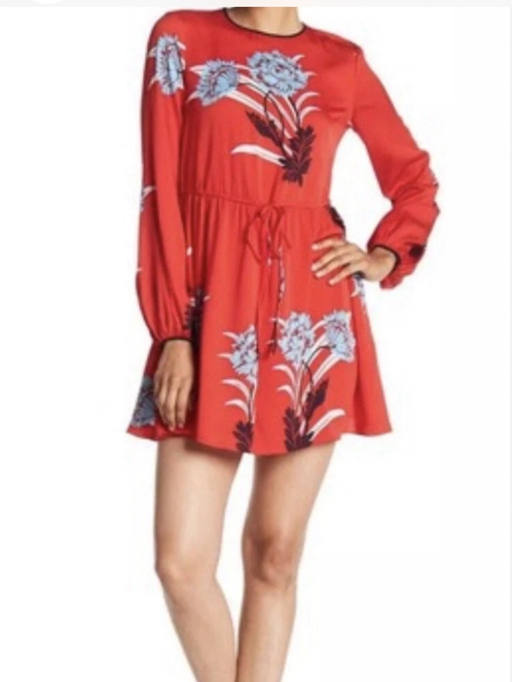 Diane Von Furstenberg Red Floral Long-Sleeve Mini Dress